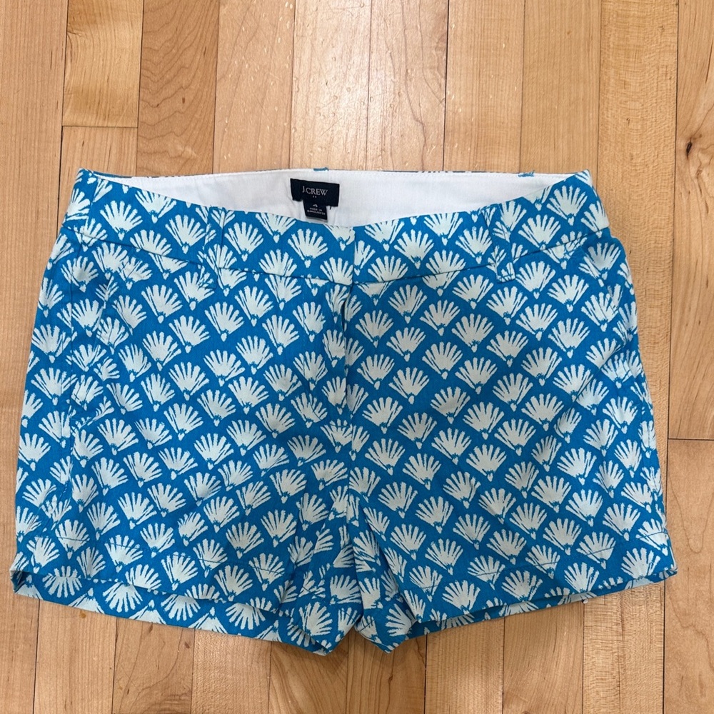 J. Crew Teal & White Fan-Print Women's Shorts
